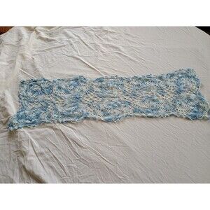 Lovely blue and white table scarf runner crochet doily measurements in pics